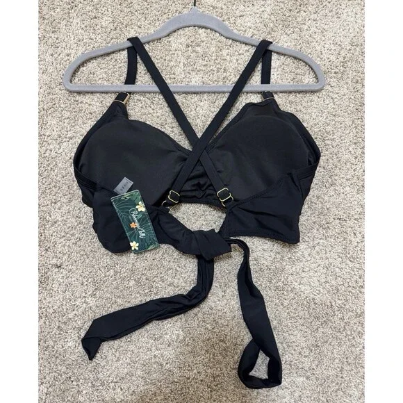 NWT Blooming Jelly Black Twist Front Bikini Top XL - Wrap Tie Back Swimsuit - Picture 2 of 4